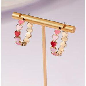 Pink & Red Heart Hoop Earrings <1"